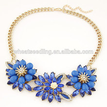 Artificial royalblue gem flower necklace in yiwu China
